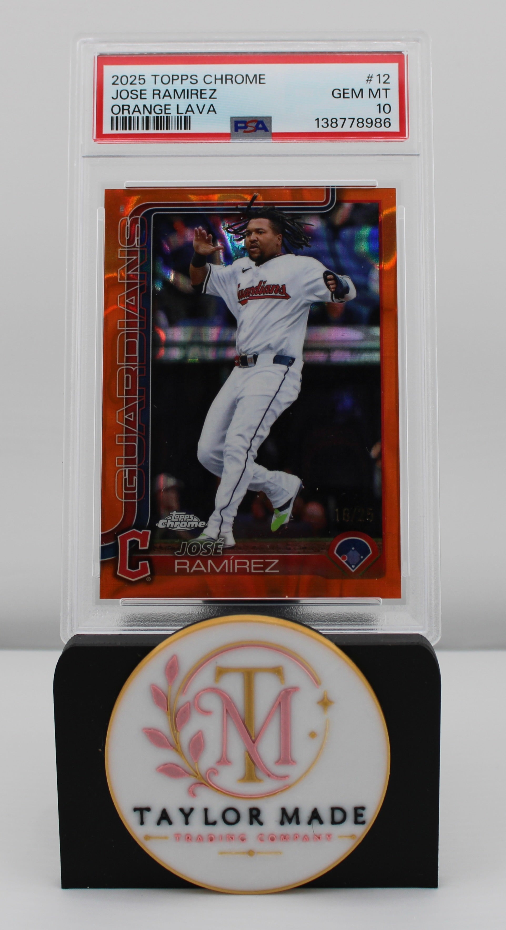 2025 Topps Chrome #12 Jose Ramirez Orange Lava Refractor PSA 10 - Card front