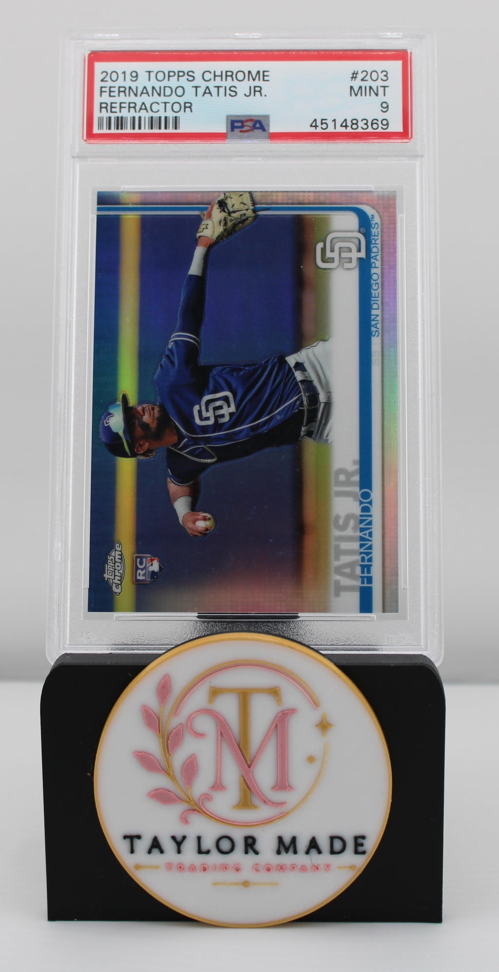 2019 Topps Chrome #203 Fernando Tatis Jr. Refractor PSA 9 - Card front fielding pose