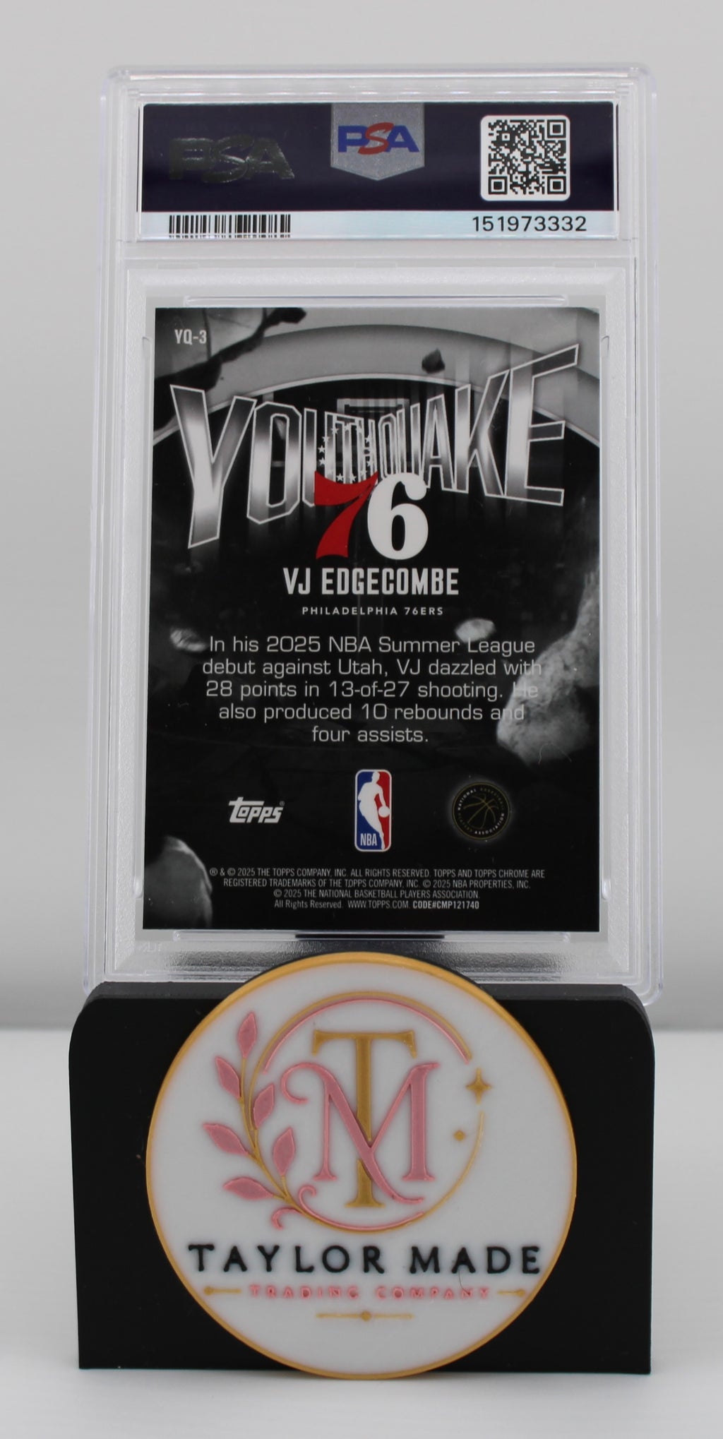 2025 Topps Chrome #YQ-3 VJ Edgecombe Youthquake PSA 10 - Card back