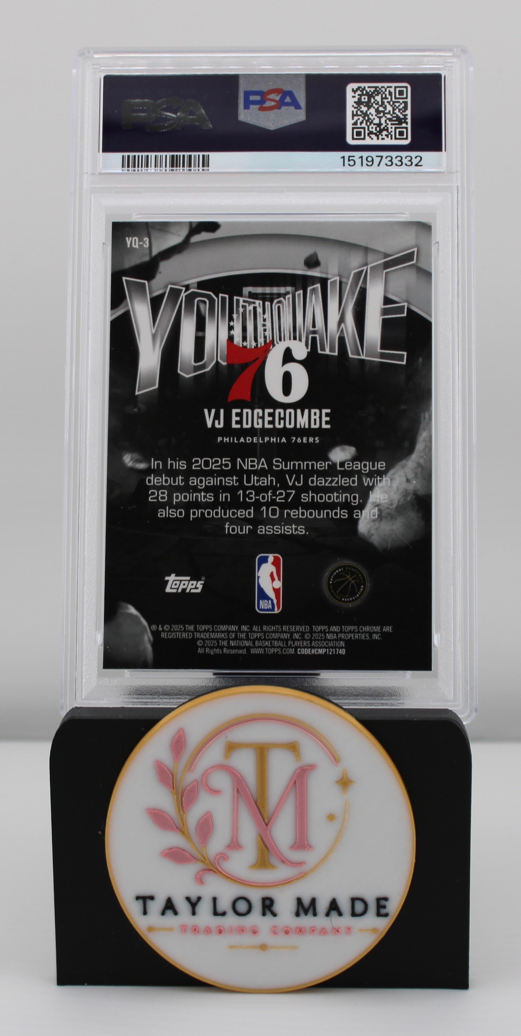 2025 Topps Chrome #YQ-3 VJ Edgecombe Youthquake PSA 10 - Card back