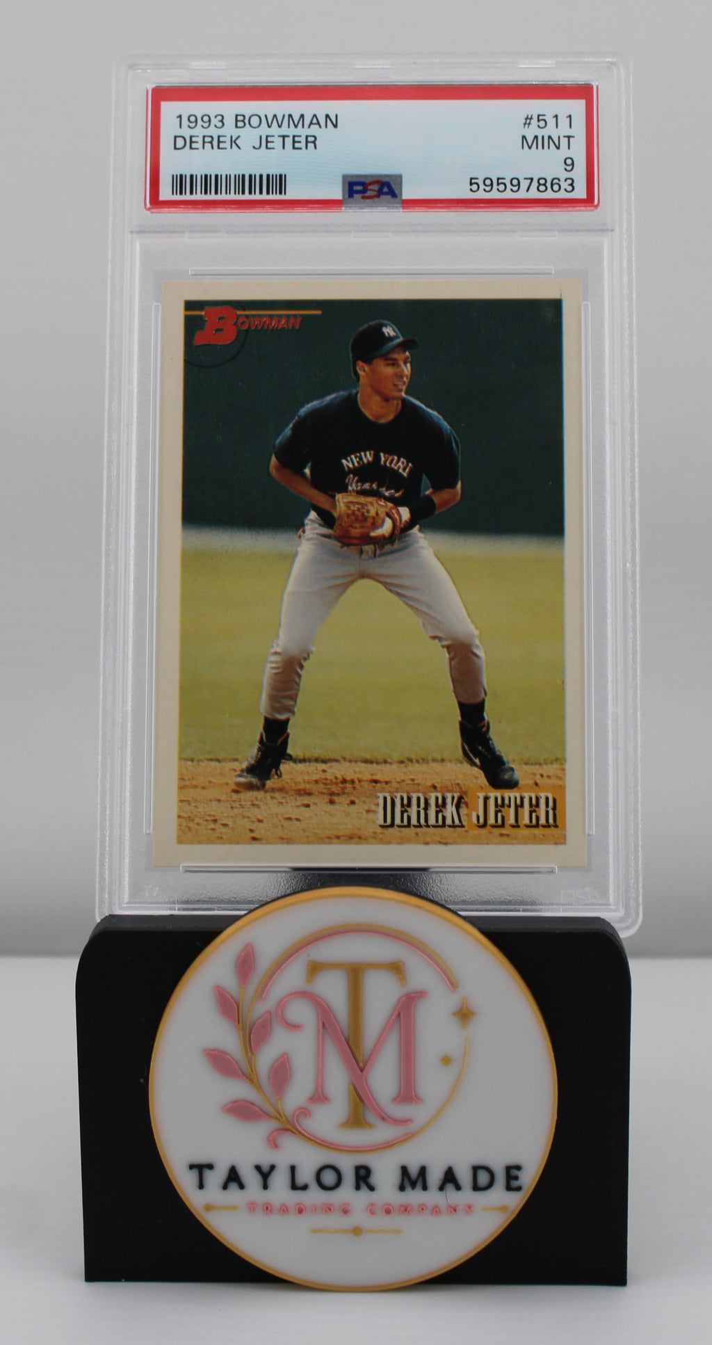 1993 Bowman #511 Derek Jeter PSA 9 MINT - Card front fielding pose