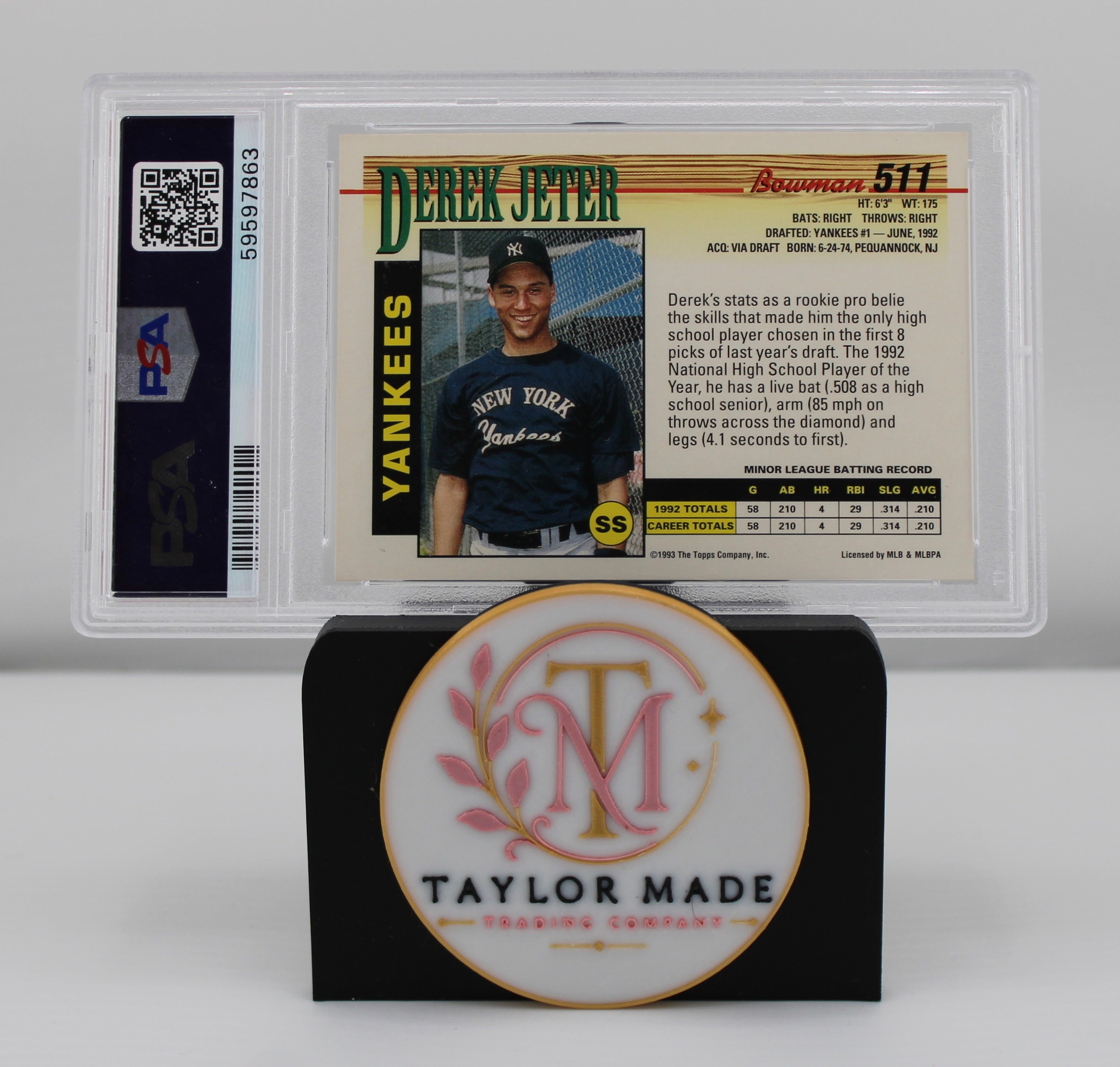 1993 Bowman #511 Derek Jeter PSA 9 MINT - Card back close up