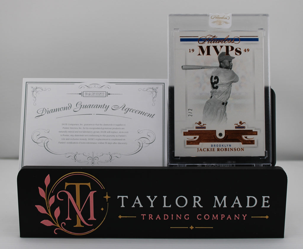 Panini Flawless MVPs #62 Jackie Robinson 2/2 - Front with Diamond Guaranty and display stand