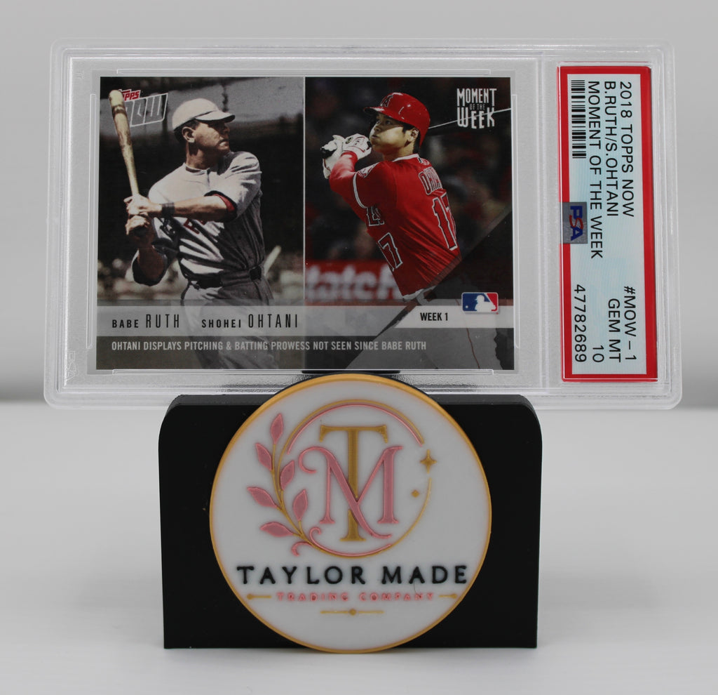 2018 Topps NOW MOW-1 Ruth Ohtani PSA 10 - Front with display stand