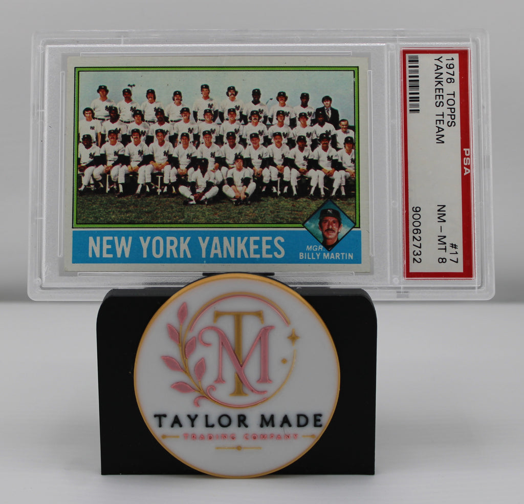 1976 Topps New York Yankees Team Card #17 PSA 8 NM-MT - Front with brand display