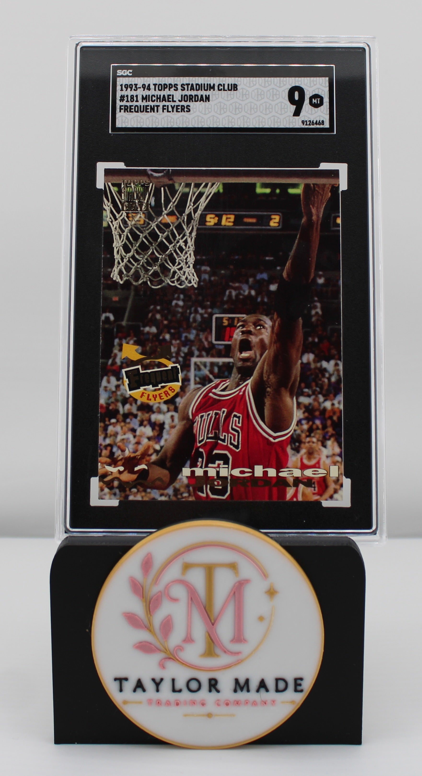 1993-94 Topps Stadium Club #181 Michael Jordan Frequent Flyers SGC 9 - Card front dunk pose