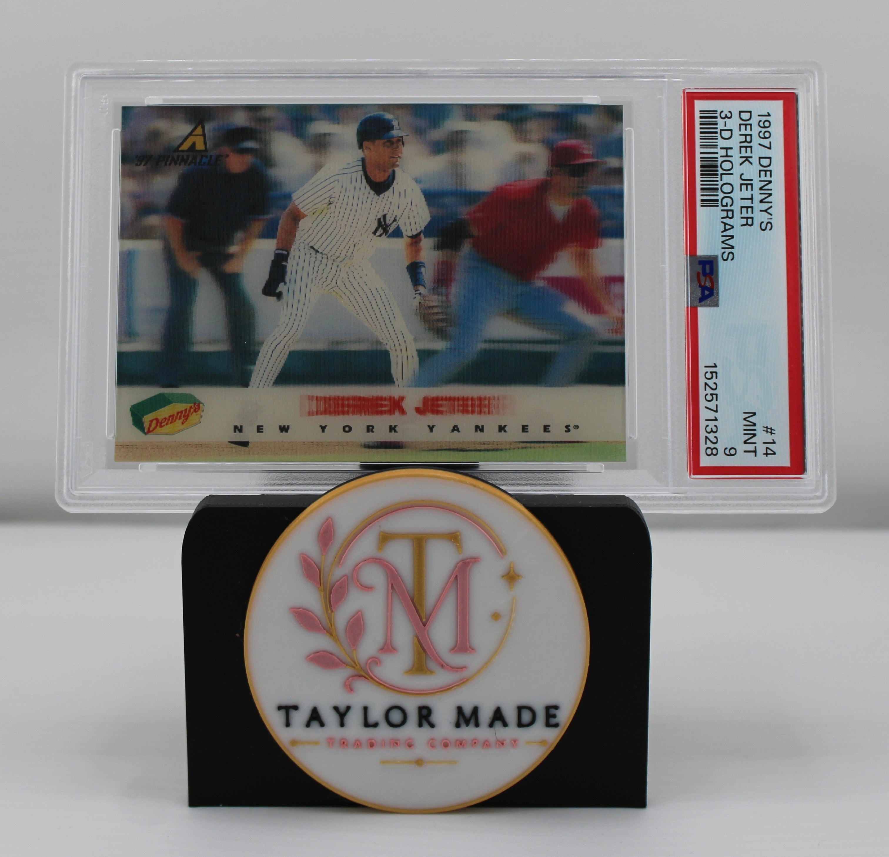 1997 Denny's #14 Derek Jeter 3-D Hologram PSA 9 - Card front fielding pose