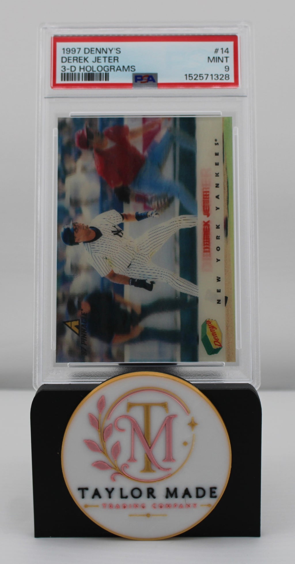 1997 Denny's #14 Derek Jeter 3-D Hologram PSA 9 - Card front alternate angle showing 3D effect