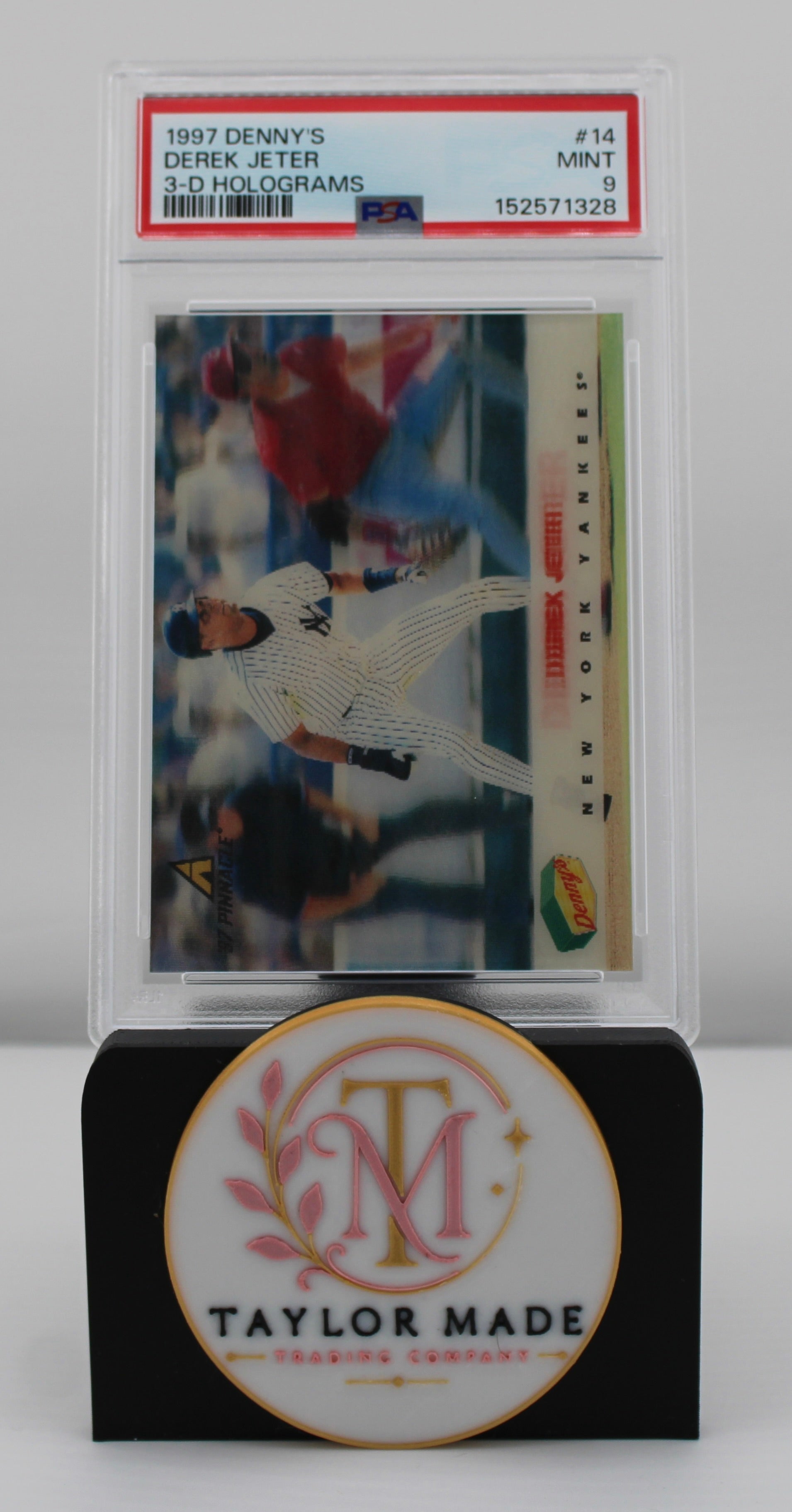 1997 Denny's #14 Derek Jeter 3-D Hologram PSA 9 - Card front alternate angle showing 3D effect