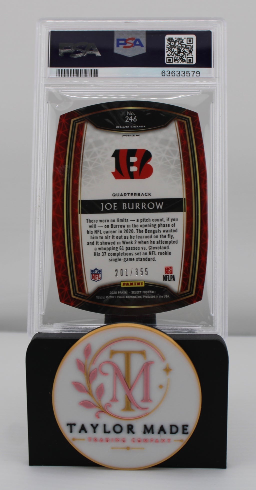 2020 Panini Select #246 Joe Burrow Die-Cut Copper Prizm PSA 9 /355 - Card back numbered 201/355