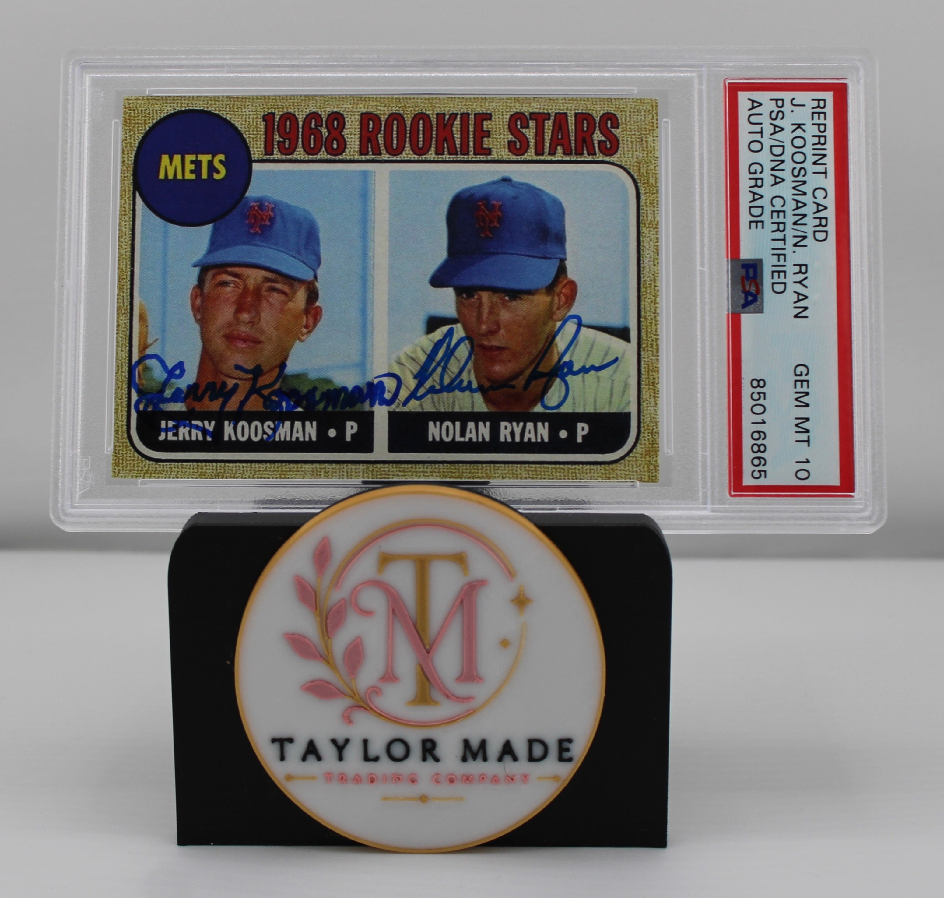 1968 Topps #177 Mets Rookie Stars Reprint Dual Signed Ryan Koosman PSA/DNA 10 - Card front with signatures