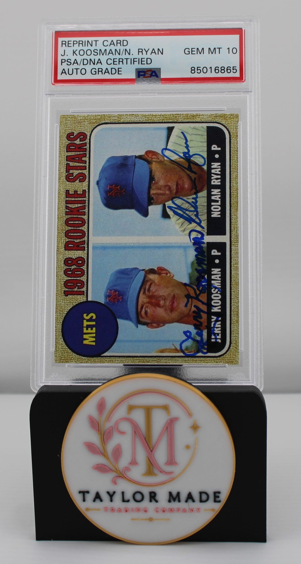 1968 Topps #177 Mets Rookie Stars Reprint Dual Signed Ryan Koosman PSA/DNA 10 - Card side view