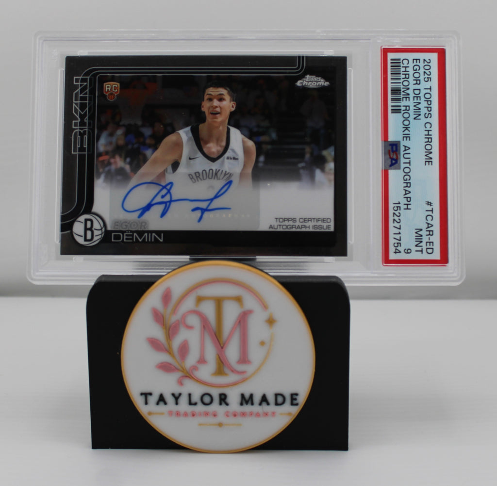 2025-26 Topps Chrome #TCAR-ED Egor Demin Chrome Rookie Auto PSA 9 - Card front with autograph