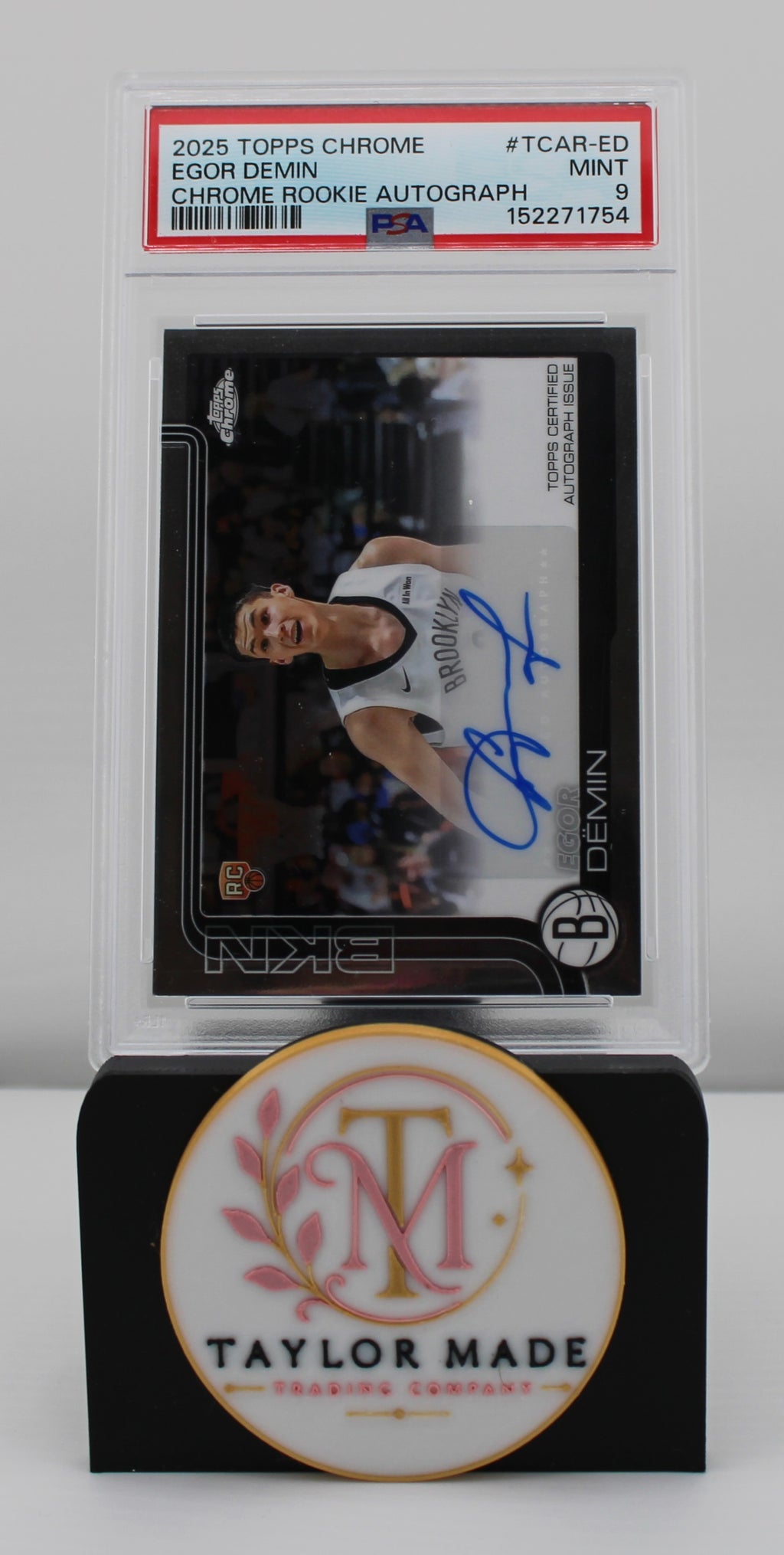 2025-26 Topps Chrome #TCAR-ED Egor Demin Chrome Rookie Auto PSA 9 - Card front close up