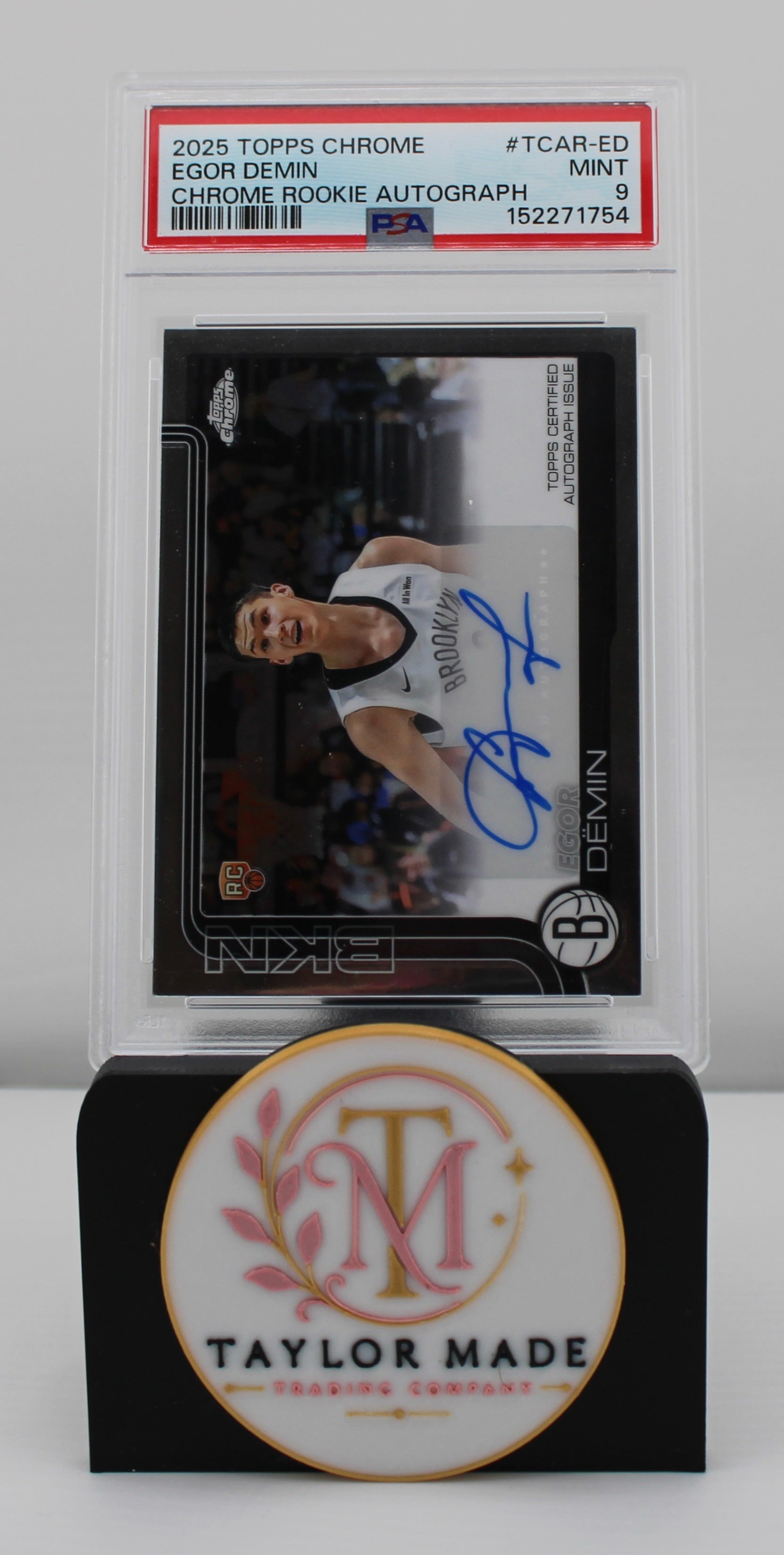 2025-26 Topps Chrome #TCAR-ED Egor Demin Chrome Rookie Auto PSA 9 - Card front close up