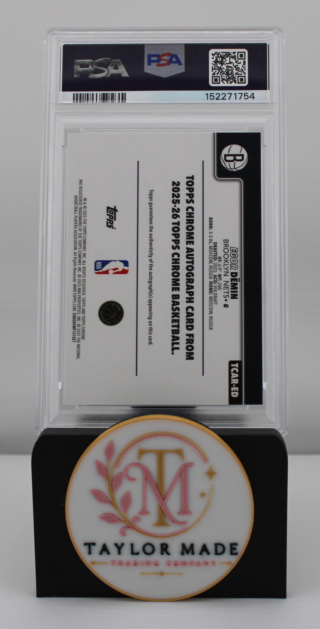 2025-26 Topps Chrome #TCAR-ED Egor Demin Chrome Rookie Auto PSA 9 - Slab back with PSA label