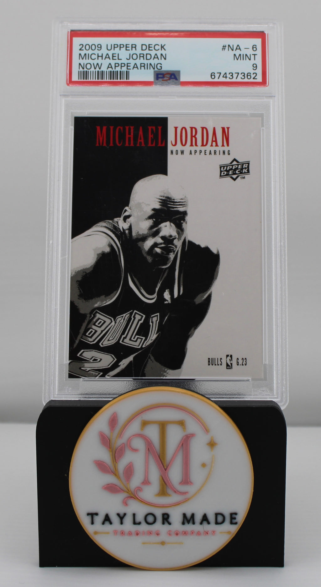 2009-10 Upper Deck #NA-6 Michael Jordan Now Appearing PSA 9 MINT - Card front bold B&W photo