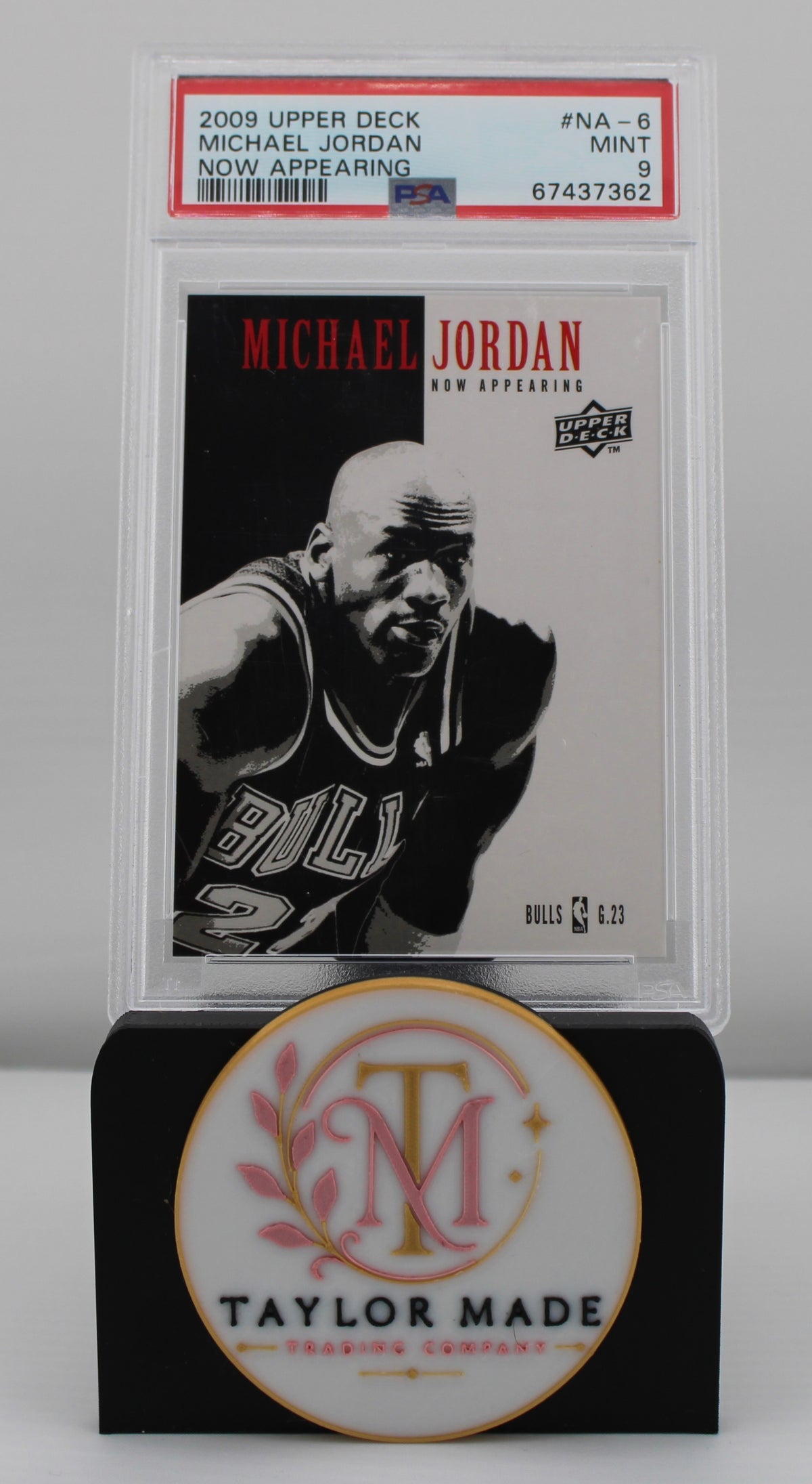 2009-10 Upper Deck #NA-6 Michael Jordan Now Appearing PSA 9 MINT - Card front bold B&W photo