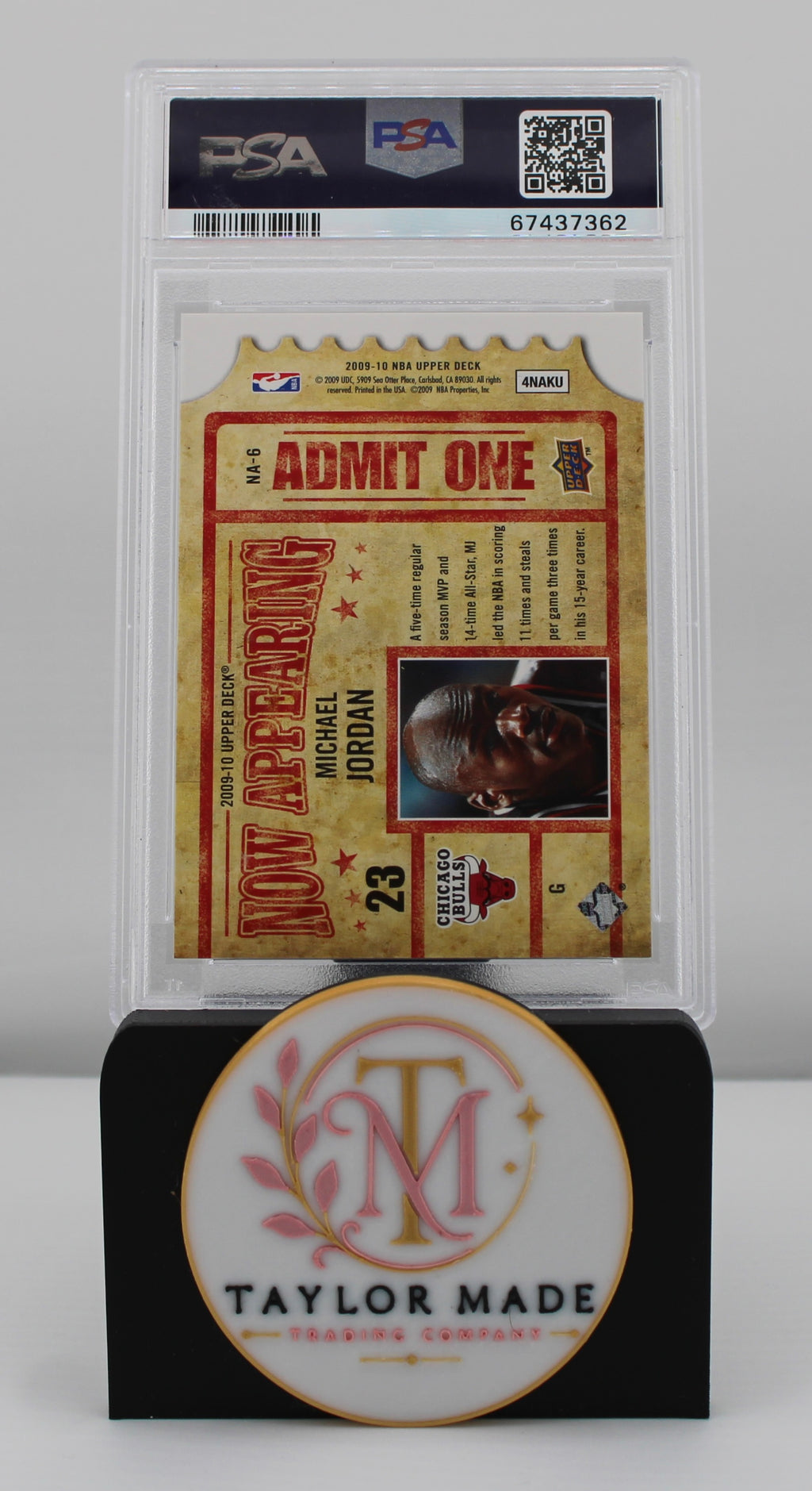 2009-10 Upper Deck #NA-6 Michael Jordan Now Appearing PSA 9 MINT - Card back Admit One ticket stub design