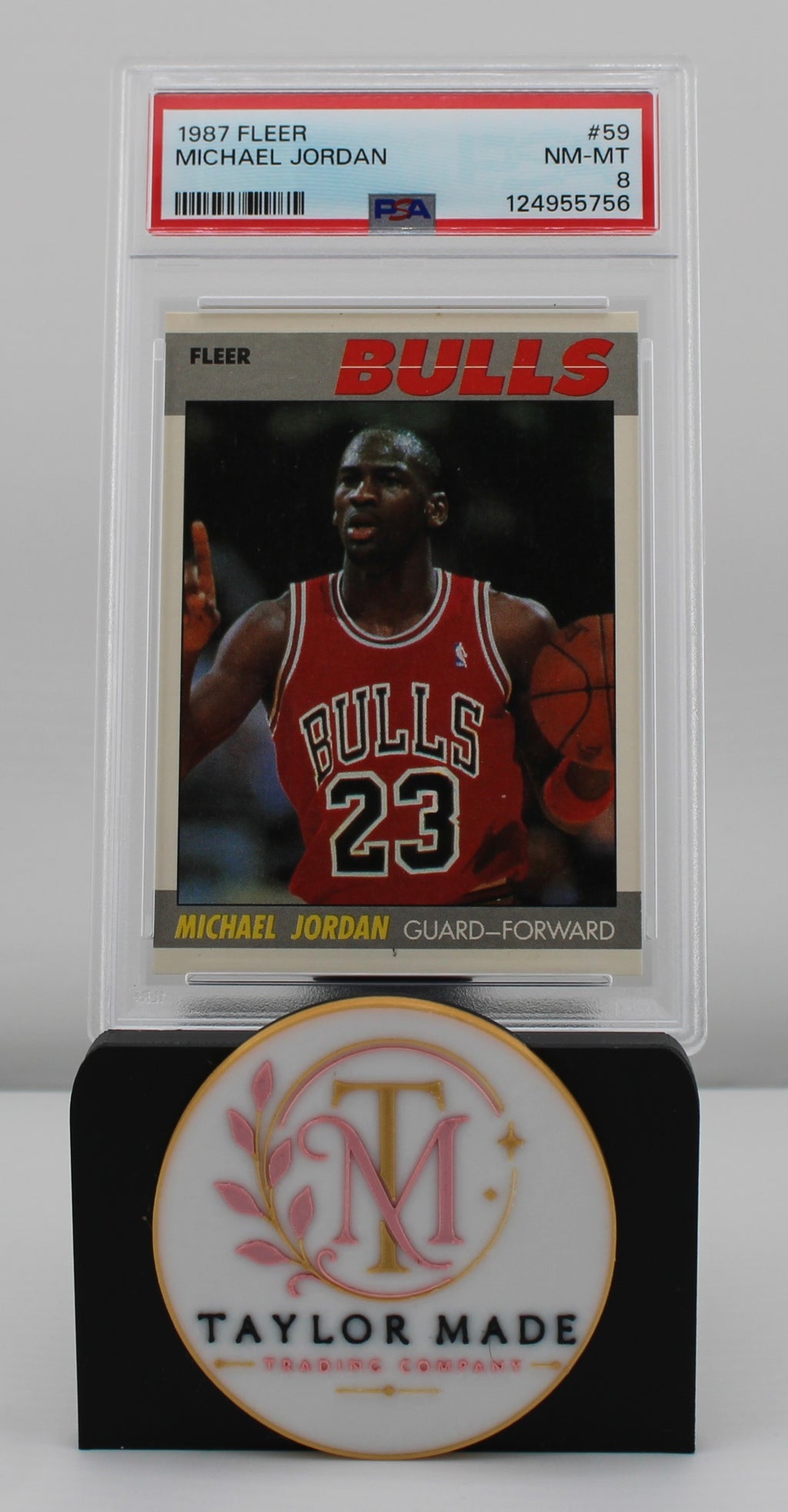 1987-88 Fleer #59 Michael Jordan PSA 8 NM-MT Chicago Bulls - Card front defensive stance