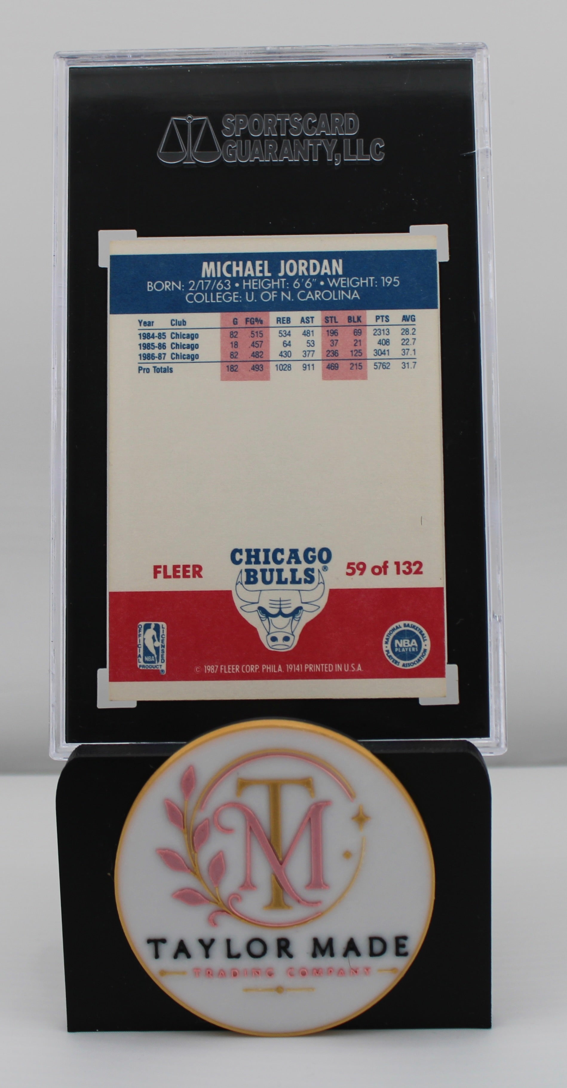 1987-88 Fleer #59 Michael Jordan SGC 7 NM Chicago Bulls - Card back with career stats and SGC label