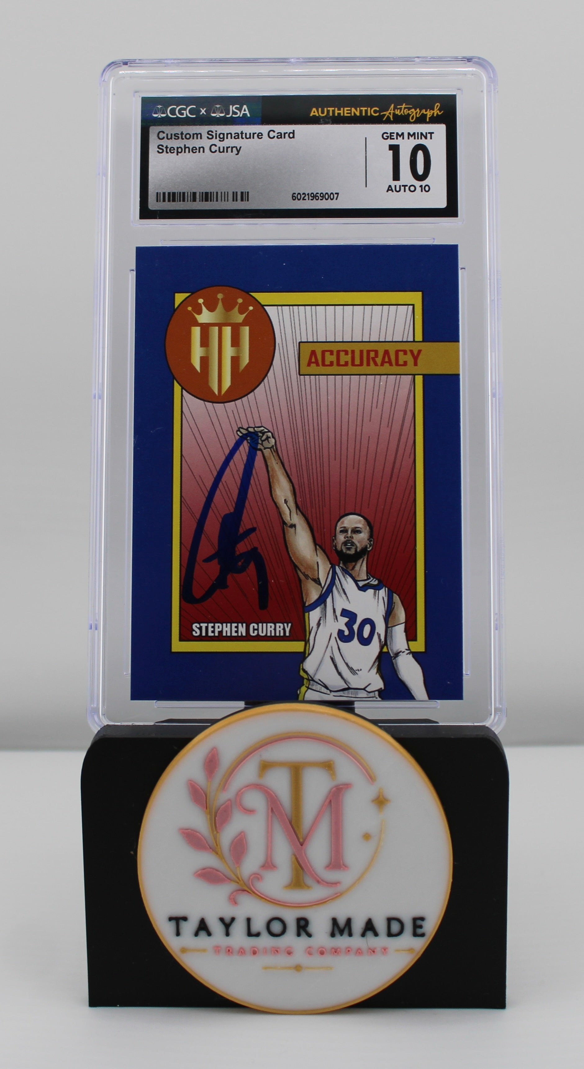 Stephen Curry Humongous Hoard Custom Signature Card CGC x JSA GEM MINT 10 Auto 10 - Card front with dark blue ink autograph