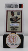 2000 Fleer Greats of the Game #93 Orlando Cepeda Autograph Player Used Patch JF Authentic - Card front with blue ink auto and patch