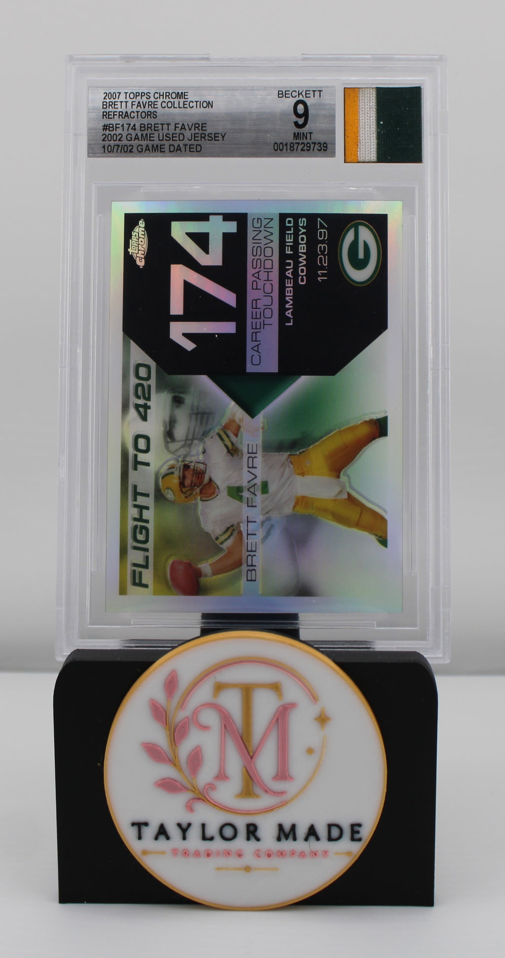 2007 Topps Chrome #BFC-BF174 Brett Favre Flight to 420 Refractor Game Used Jersey BGS 9 /99 - Card back alternate angle