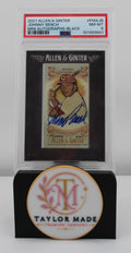 2021 Allen & Ginter #FMA-JB Johnny Bench Mini Auto Black PSA 8 /25 - Card front with blue ink autograph