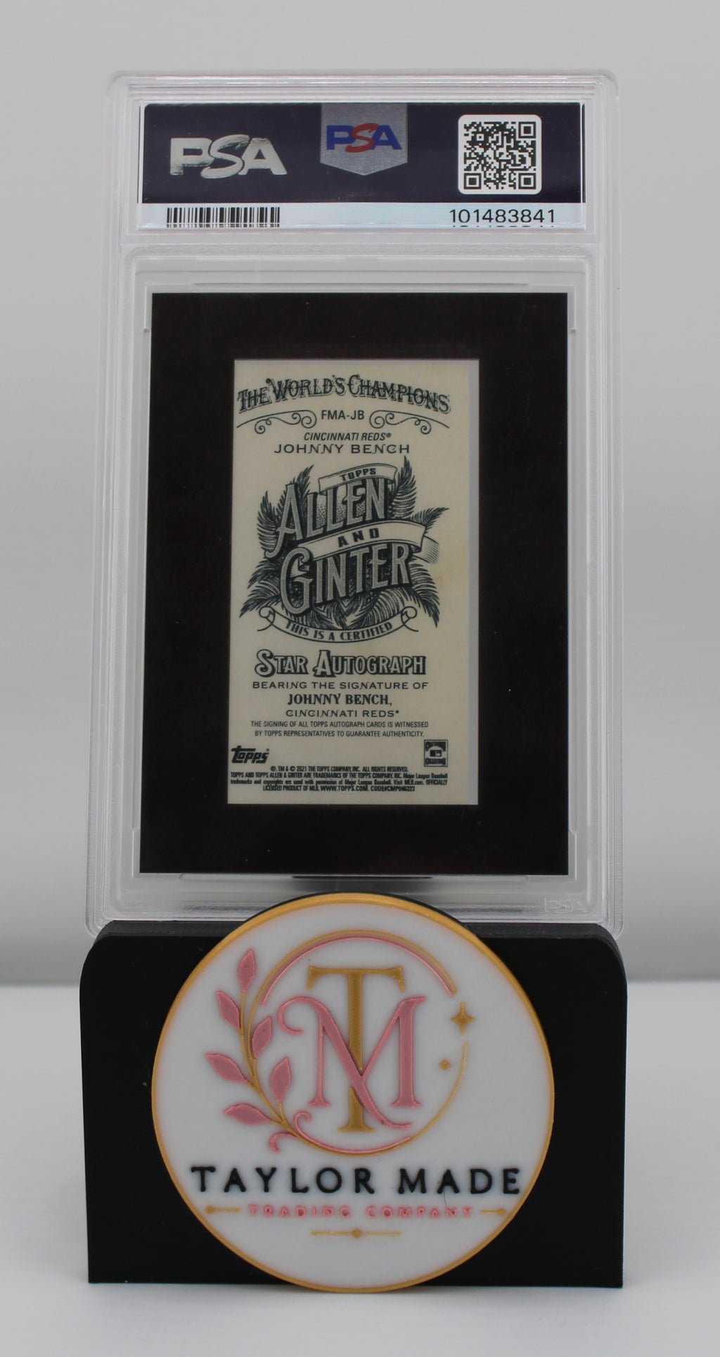 2021 Allen & Ginter #FMA-JB Johnny Bench Mini Auto Black PSA 8 /25 - Card back certified autograph label