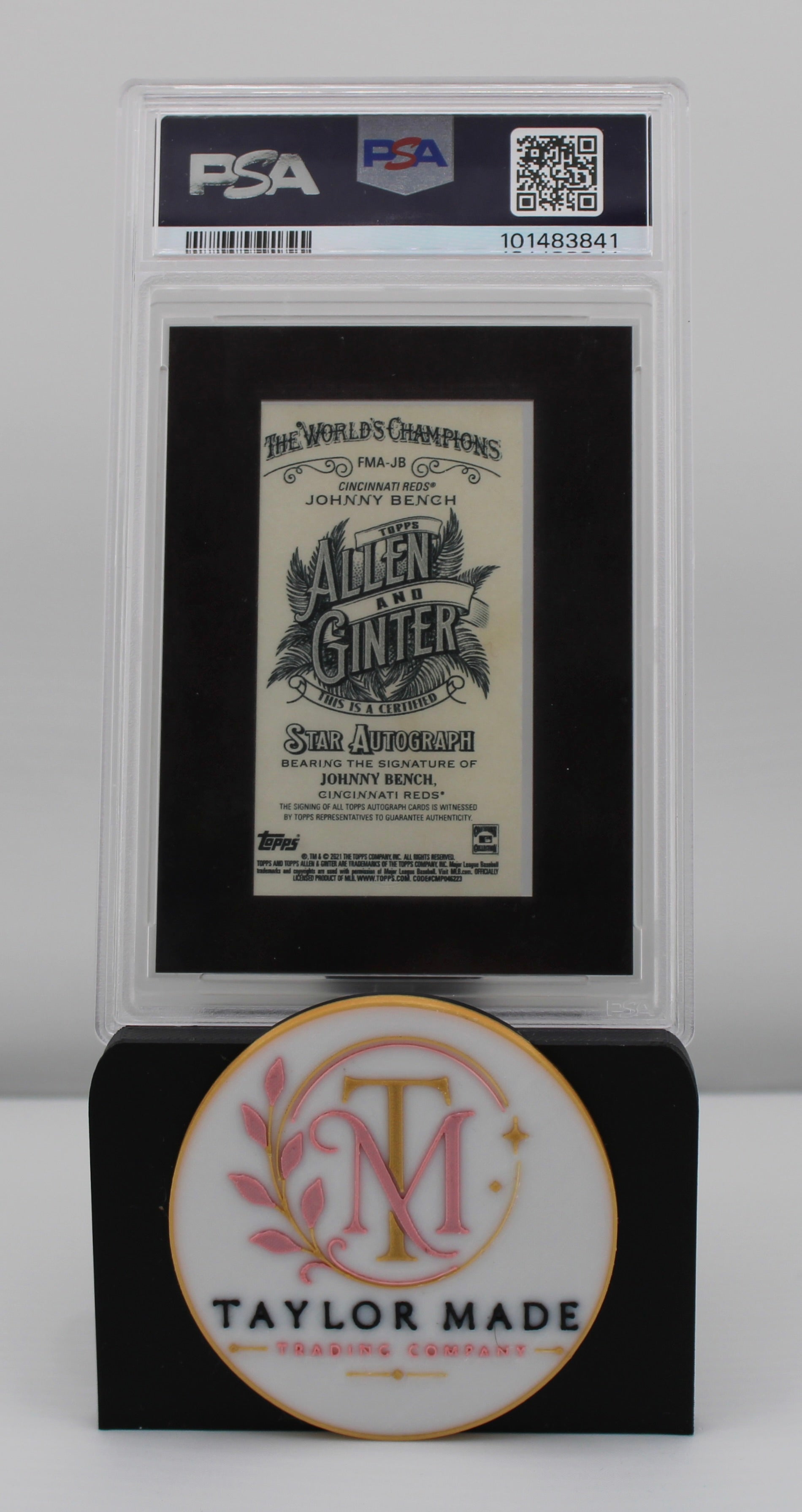 2021 Allen & Ginter #FMA-JB Johnny Bench Mini Auto Black PSA 8 /25 - Card back certified autograph label