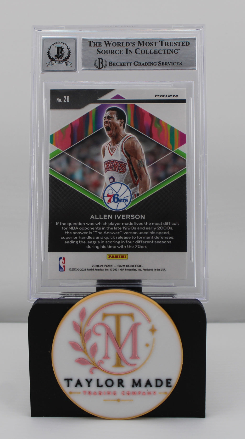 2020-21 Panini Prizm #20 Allen Iverson Fearless Hyper Prizm Auto Beckett 10 - Card back with Beckett label