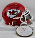 Patrick Mahomes #10 Autographed Chiefs Riddell Speed Mini Helmet BAS PIA - Left side view with black ink autograph and KC arrowhead