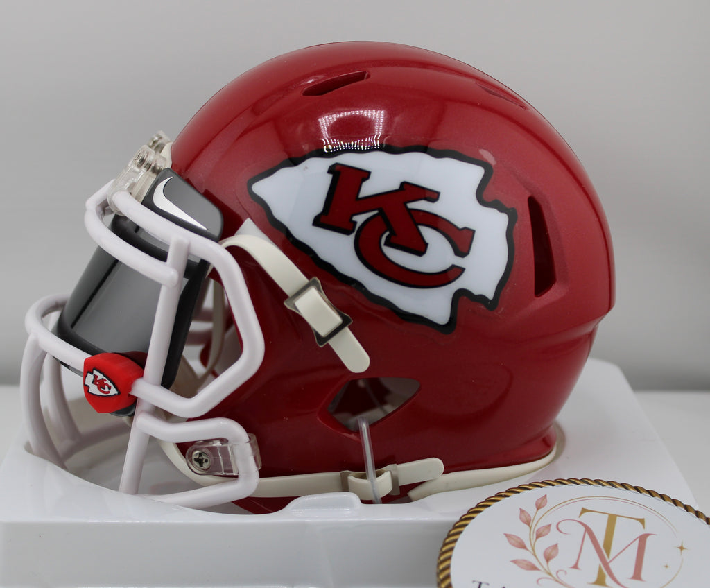 Patrick Mahomes #10 Autographed Chiefs Riddell Speed Mini Helmet BAS PIA - Right side view with KC arrowhead logo