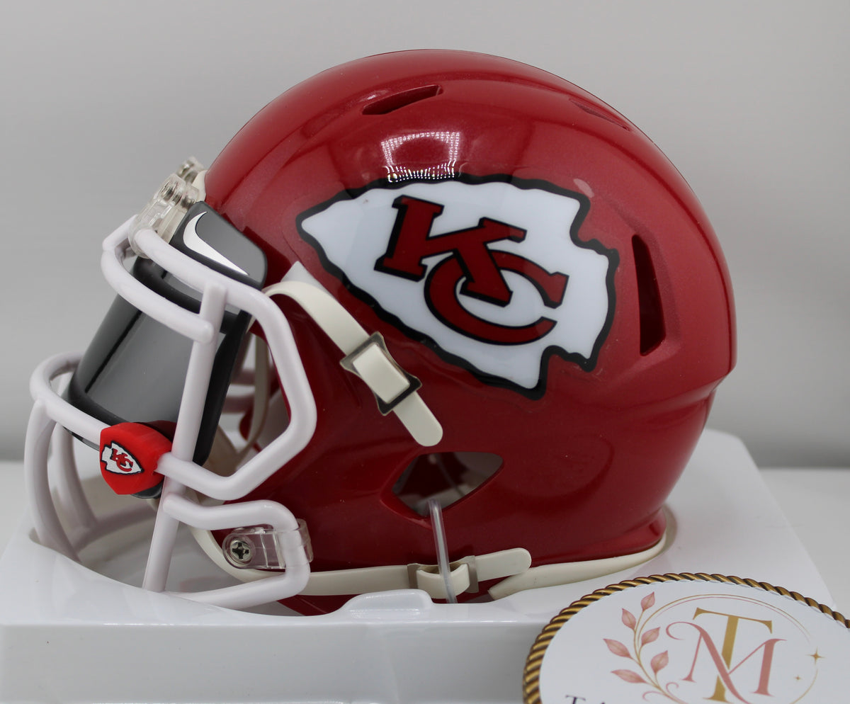 Patrick Mahomes #10 Autographed Chiefs Riddell Speed Mini Helmet BAS PIA - Right side view with KC arrowhead logo