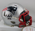 Treveyon Henderson #32 Autographed Patriots Riddell Speed Mini Helmet BAS - Left side with black ink autograph and Flying Elvis logo