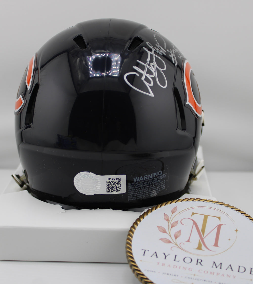 Anthony Thomas #35 Autographed Chicago Bears Riddell Speed Black Mini Helmet ROY 01 - Back view with Schwartz Sports cert #B122192 sticker
