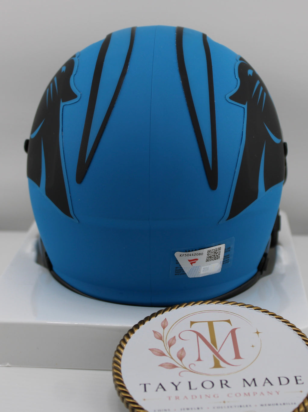 Bryce Young Autographed Carolina Panthers Riddell Speed Eclipse Mini Helmet - Back view with Fanatics Authentic cert #KF50442080 sticker