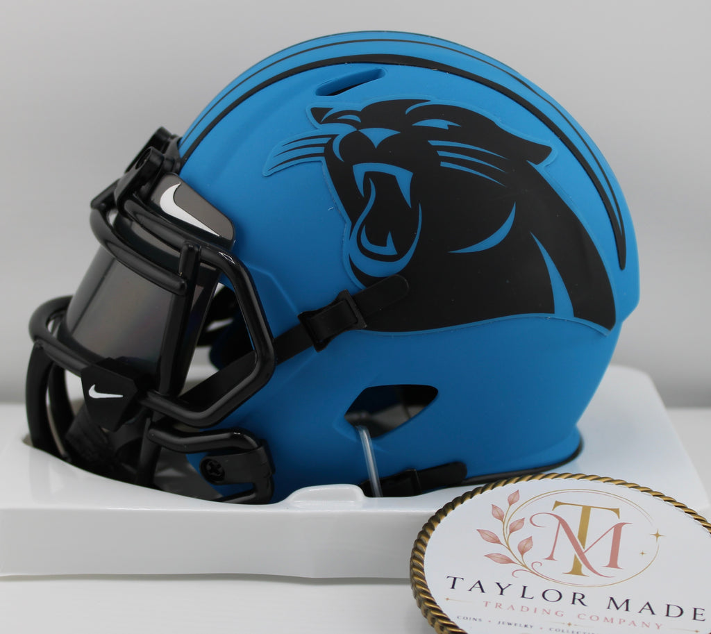 Bryce Young Autographed Carolina Panthers Riddell Speed Eclipse Mini Helmet - Right side view with Panther logo