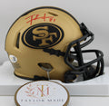 Frank Gore #21 Autographed 49ers Riddell Speed Eclipse Mini Helmet JSA - Left side with red ink autograph and SF logo