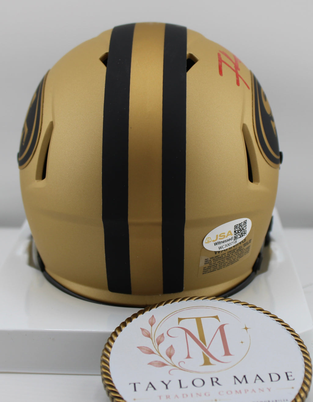 Frank Gore #21 Autographed 49ers Riddell Speed Eclipse Mini Helmet JSA - Back view with JSA Witnessed cert #WC300718 sticker
