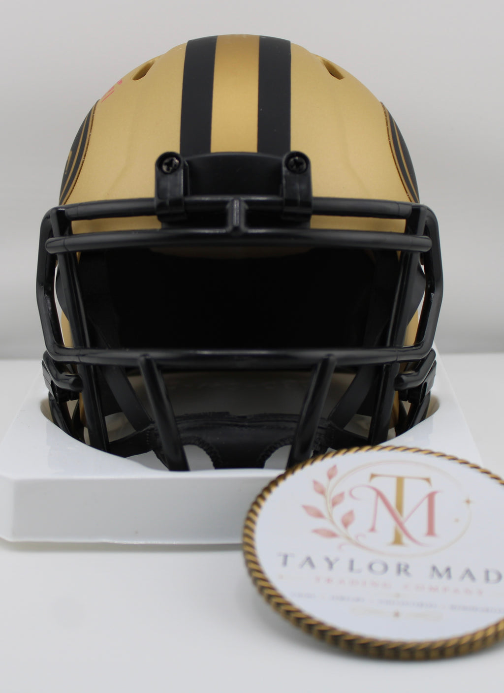 Frank Gore #21 Autographed 49ers Riddell Speed Eclipse Mini Helmet JSA - Front view with black facemask and black stripe