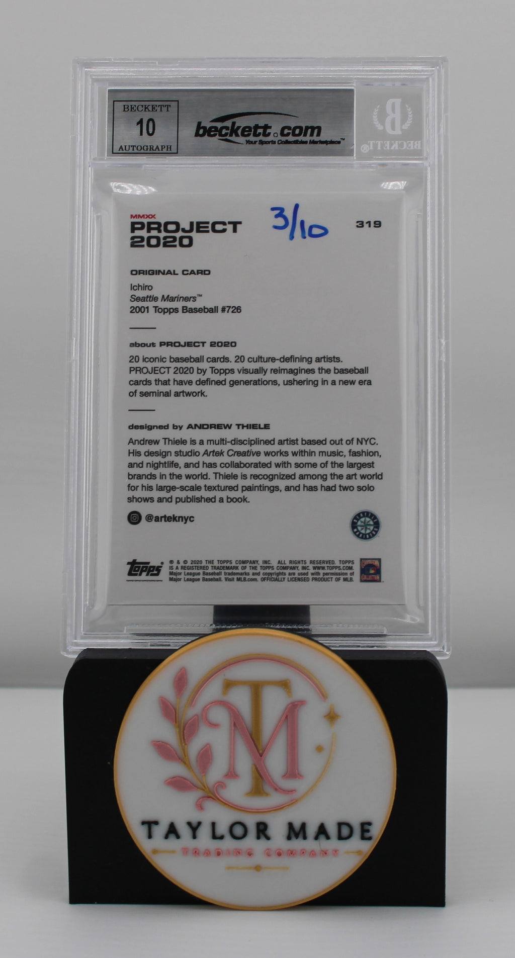 Ichiro Suzuki 2020 Topps Project 2020 #319 Auto 3/10 BGS 10 - Andrew Thiele Art
