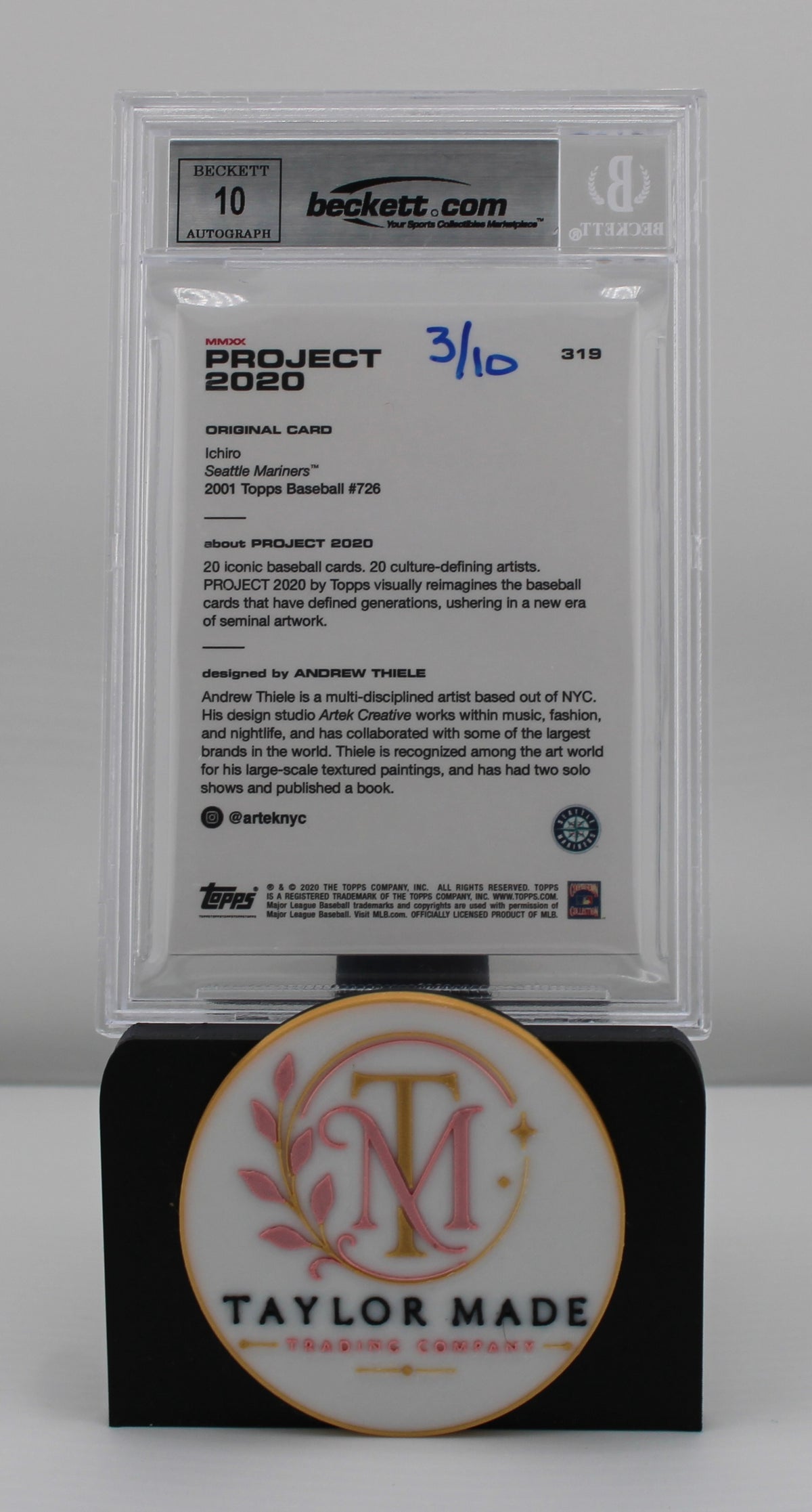 Ichiro Suzuki 2020 Topps Project 2020 #319 Auto 3/10 BGS 10 - Andrew Thiele Art